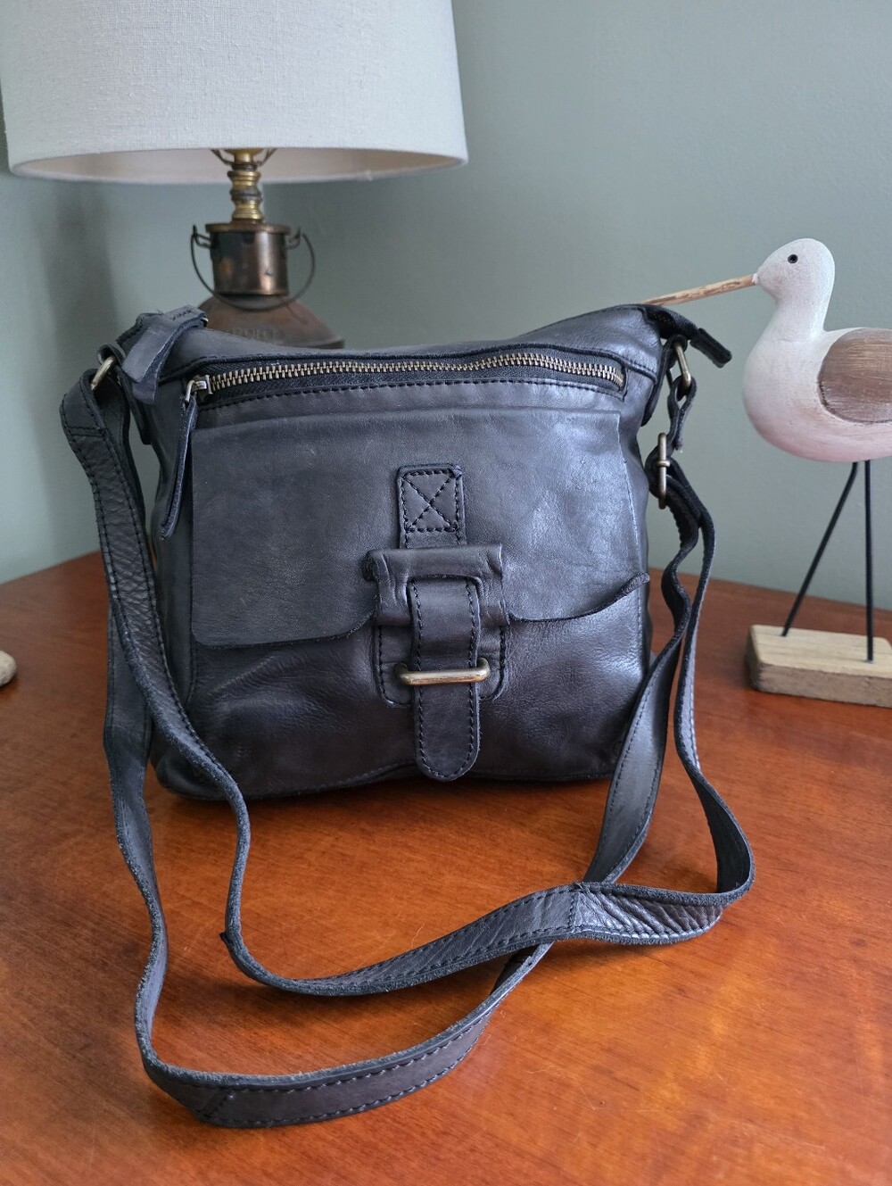 Harbor 2nd Hazel Crossbody Bag Black Leather Messenger Shoulder Purse